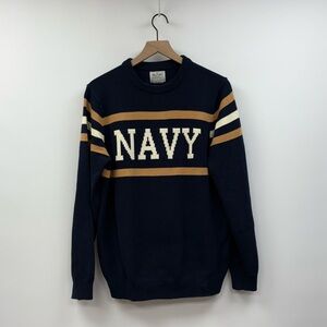 Hillflint Navy Striped Crewneck Pullover Knit Relaxed Sweater Blue Small